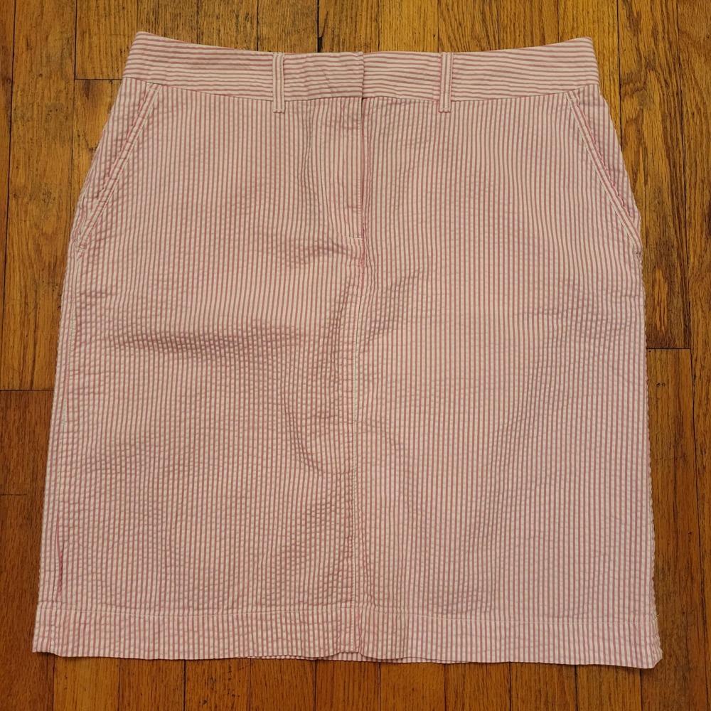 LL Bean 12 Skirt Pink White Seersucker Stripe Favorite Fit Summer Coastal Beach